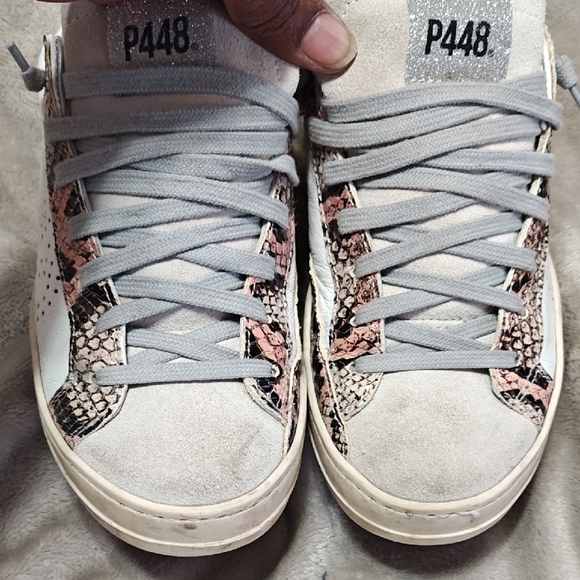 P448 Snake Skin Sneakers in Pink pearlescent leather Gray and Pink Sneakers size - Picture 3 of 11